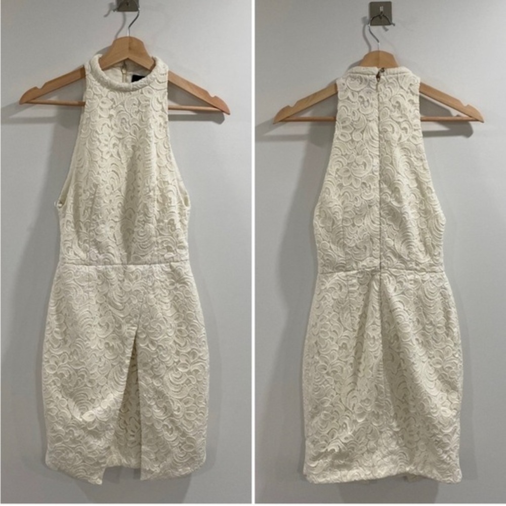 Nicholas Women's White lace Daija Neck Lace halter Dress mini tulip - Picture 5 of 14